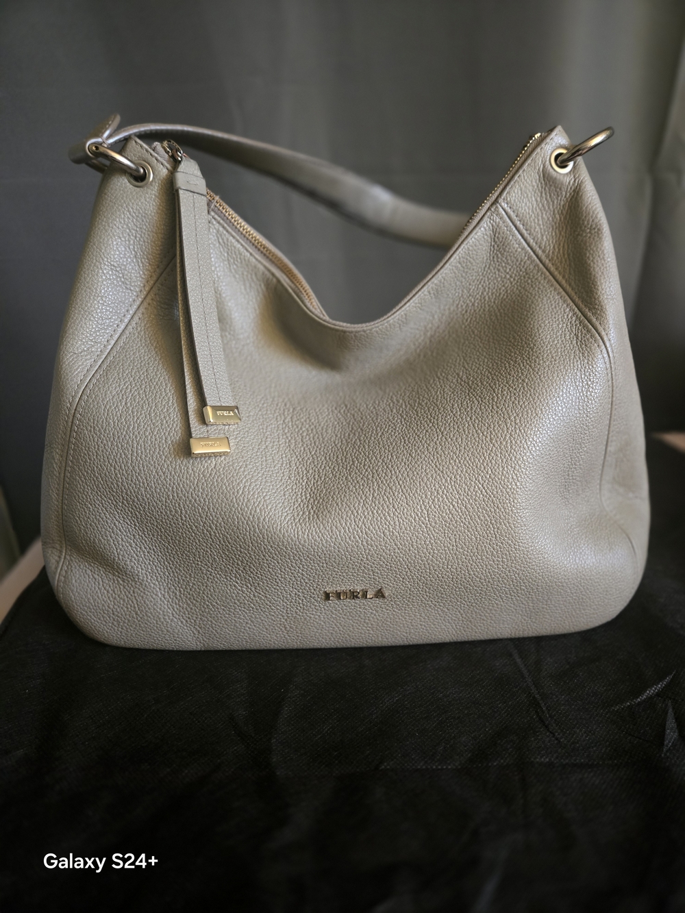 Furla Pebbled Leather Shoulder Hobo in Taupe